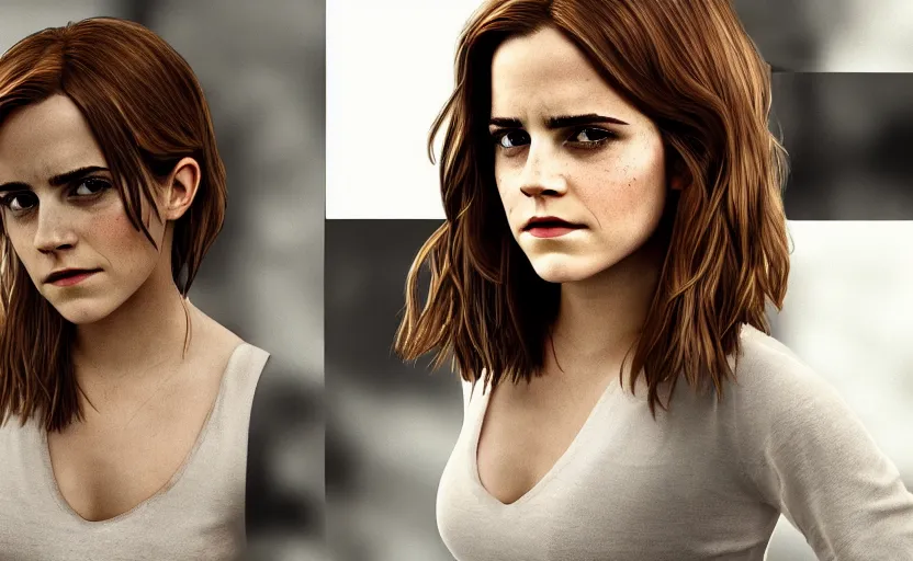 Image similar to unhappy emma watson starring in family guy serie, artstation hq, stylized, symmetry, modeled lighting, expressive, studio photo refined, highly detailed, hyper realistic, family guy artstyle