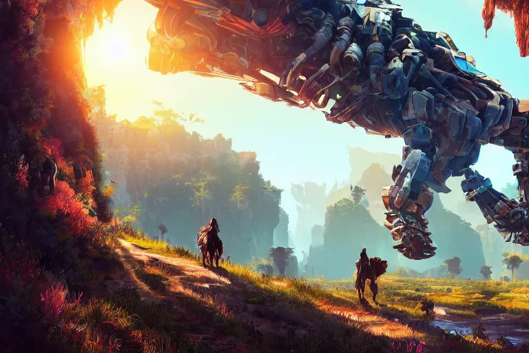 Image similar to bristleback machine mecanical creature robot of horizon forbidden west horizon zero dawn radiating a glowing aura global illumination ray tracing hdr fanart arstation by ian pesty and alena aenami artworks in 4 k