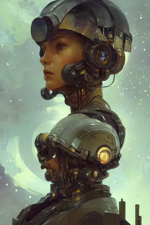 Image similar to A full portrait of a scifi heavy deep space miner, intricate, elegant, highly detailed, digital painting, artstation, concept art, smooth, sharp focus, illustration, art by Krenz Cushart and Artem Demura and alphonse mucha