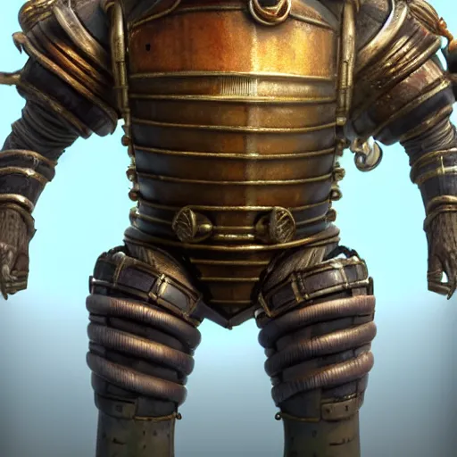 Image similar to a man wearing heavy nautical armor, Bioshock inspired, Realistic octane render, high detail