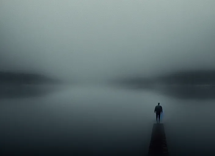 Prompt: portrait of a man who enters the water, fog, rain, volumetric lighting, beautiful, mystique, golden hour, sharp focus, ultra detailed, concept art, jan urschel, dylan cole, noir art house, 4 k, 3 5 mm, fujifilm