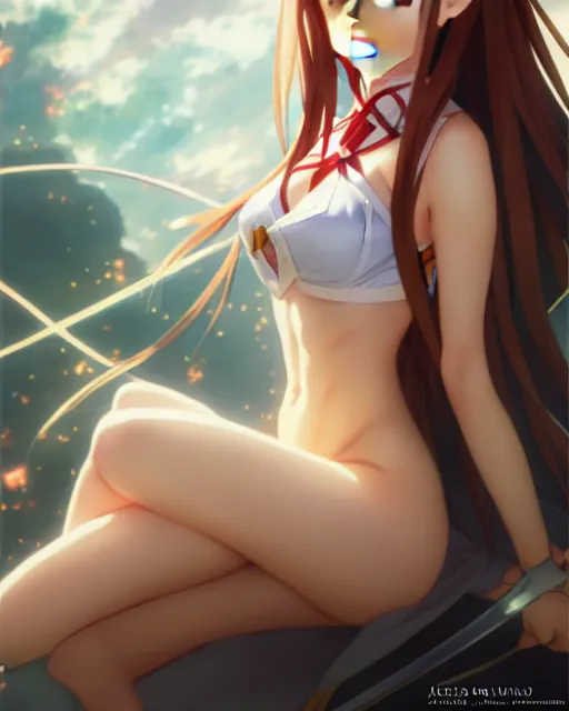 Image similar to photo of asuna from sao, asuna by a - 1 pictures, by greg rutkowski, gil elvgren, enoch bolles, glossy skin, pearlescent, anime, maxim magazine,