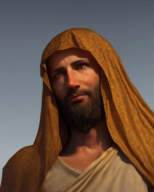 Prompt: Middle eastern Jesus Christ forgives us. Unreal engine, fantasy art by Betty Jiang. Faithfully depicted facial expression, perfect anatomy global illumination, radiant light, detailed and intricate environment