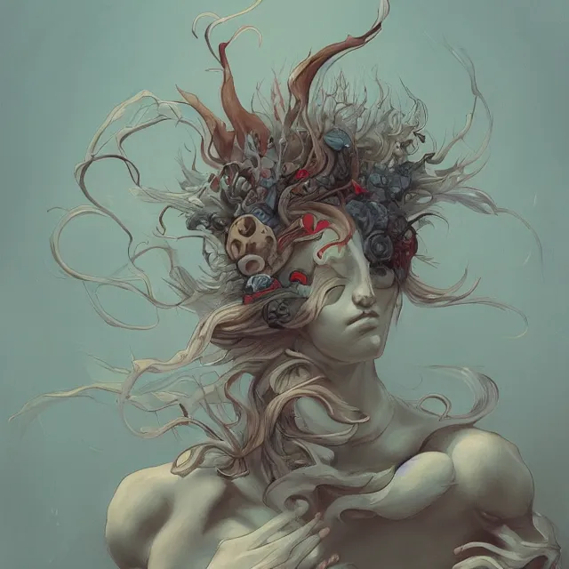 Image similar to a painting of the god of wind by james jean, dark fantasy art, high detail, trending on artstation