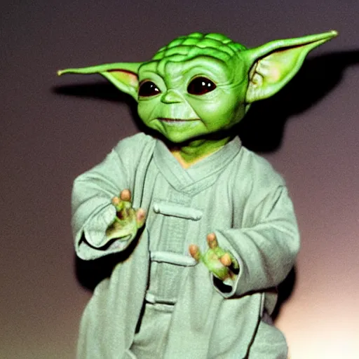 Prompt: baby yoda doing tai chi, emotional lighting