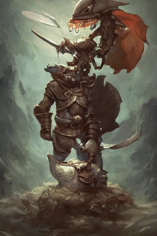 Image similar to cute little anthropomorphic dolphin knight wearing a cape, riding a tiger, tiny, small, miniature , animal, short, adorable, pretty, beautiful, DnD character art portrait, matte fantasy painting, DeviantArt Artstation, by Jason Felix by Steve Argyle by Tyler Jacobson by Peter Mohrbacher, cinematic lighting