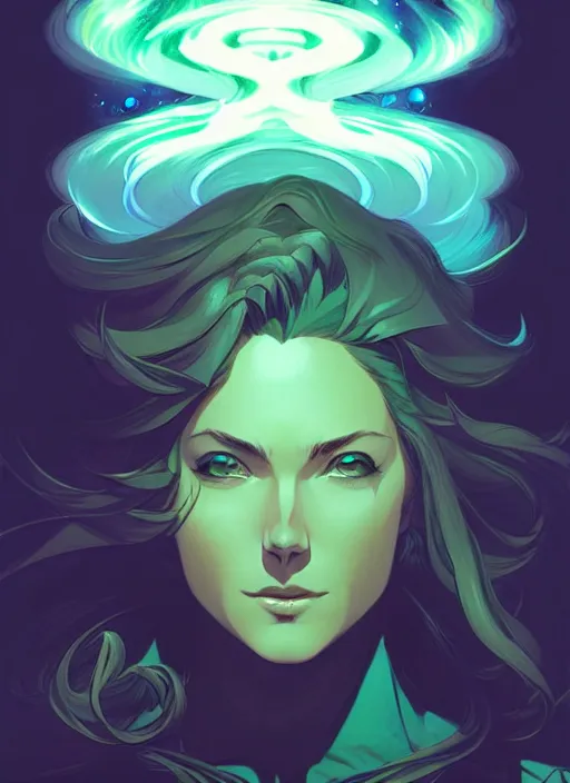 Prompt: style artgerm, joshua middleton, illustration, clint eastwood as a high priest wearing green pelt light armor, anime eyes, blue hair, swirling water cosmos, fantasy, dnd, cinematic lighting