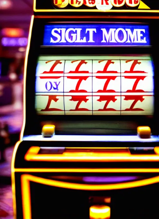 Prompt: slot machine, sign that reads glitch