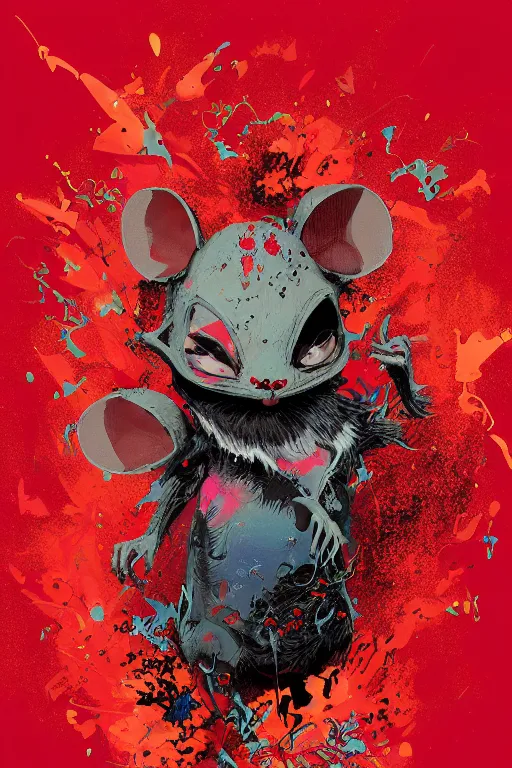 Image similar to beautiful necromancer half rodent, made of red gucci fabric, dust particles, pixiv fanbox, dramatic lighting, maximalist pastel color palette, splatter paint, pixar and disney exploded - view drawing, graphic novel by fiona staples and dustin nguyen, peter elson, alan bean, wangechi mutu, clean cel shaded vector art, trending on artstation