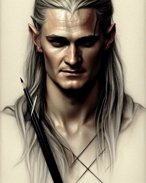 Image similar to legolas | | pencil sketch, realistic shaded, fine details, realistic shaded lighting poster by greg rutkowski, magali villeneuve, artgerm, jeremy lipkin and michael garmash and rob rey