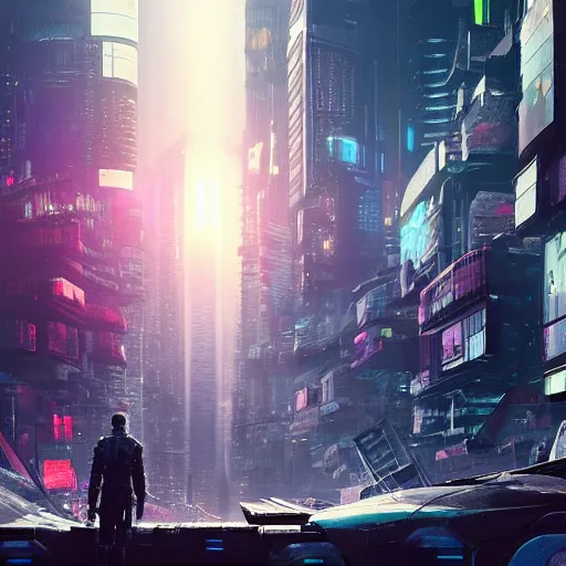 Prompt: cyberpunk dystopian city 8 k cinematic epic portal in the sky art station landscape destruction award winning