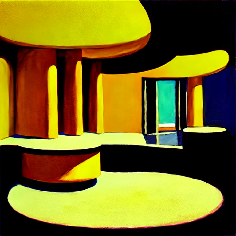 Image similar to round metaballs belting together and dripping on the floor, painted by Edward Hopper, painted by James Gilleard, surrealism, airbrush