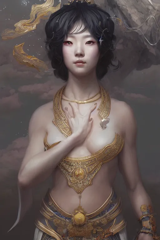 Image similar to goddess of the south korea, highly detailed, digital painting, artstation, concept art, smooth, sharp focus, illustration, unreal engine 5, 8 k, art by artgerm and greg rutkowski and edgar maxence