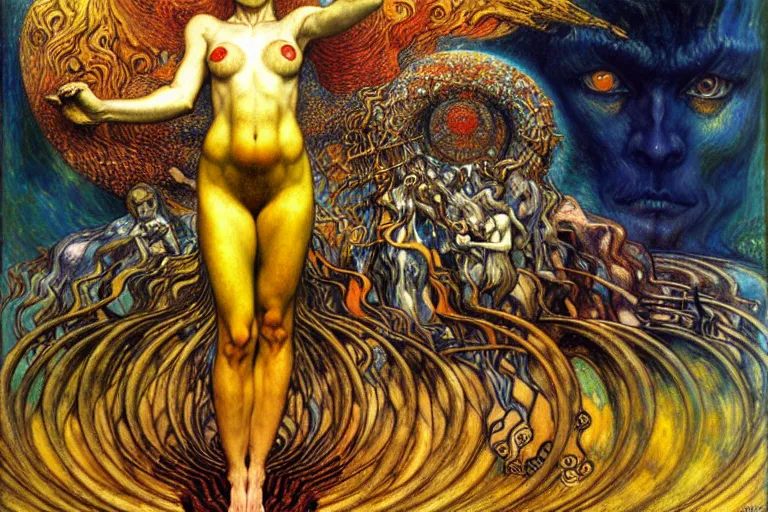 Image similar to Divine Chaos Engine by Karol Bak, Jean Delville, William Blake, Gustav Klimt, and Vincent Van Gogh, symbolist, visionary