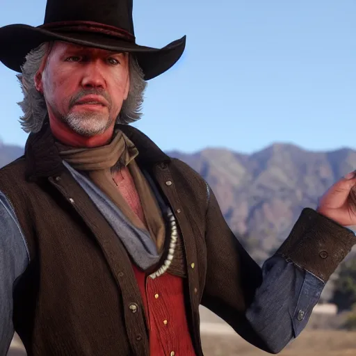 Image similar to william katt in red dead redemption 2, character render, full body shot, highly detailed, in game render