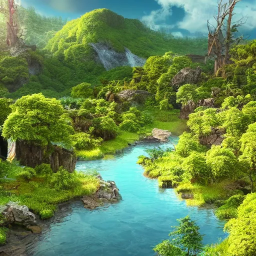 Image similar to A realistic beautiful natural landscape, 4k resolution, hyper detailed
