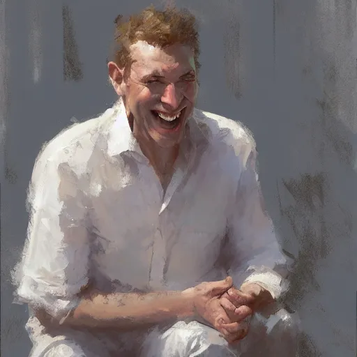 Image similar to a happy white man, painted by Craig Mullins