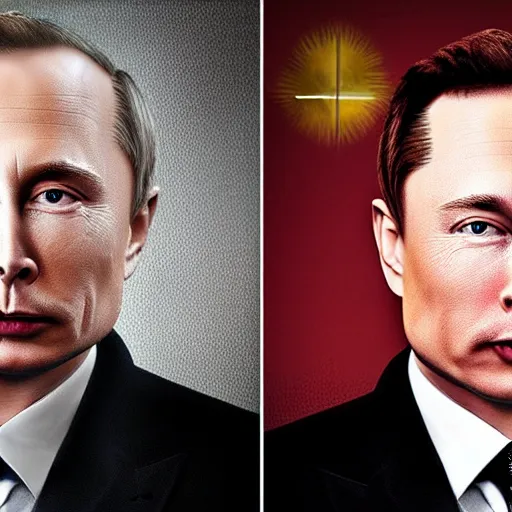 Prompt: half elon musk, half vladimir putin. photograph, high contrast, realistic