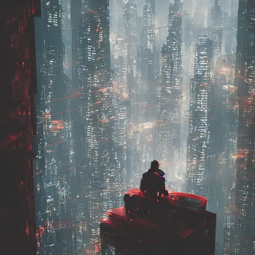 Image similar to a cyber boy ontop of a building, cyberpunk art by Elsa Bleda, by Elsa Bleda unsplash contest winner, aestheticism, dystopian art