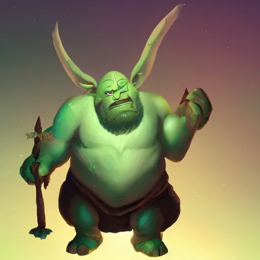 Image similar to a cute and small ogre wizard, hearthstone, concept illustartion, character art,