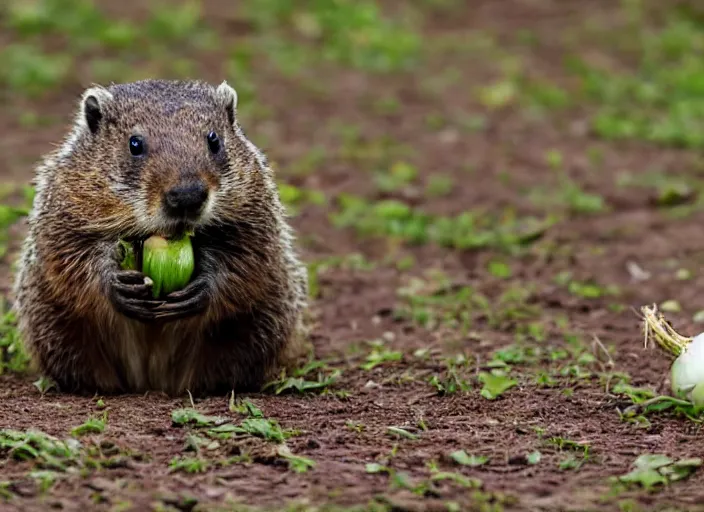 Image similar to groundhog eating an onion