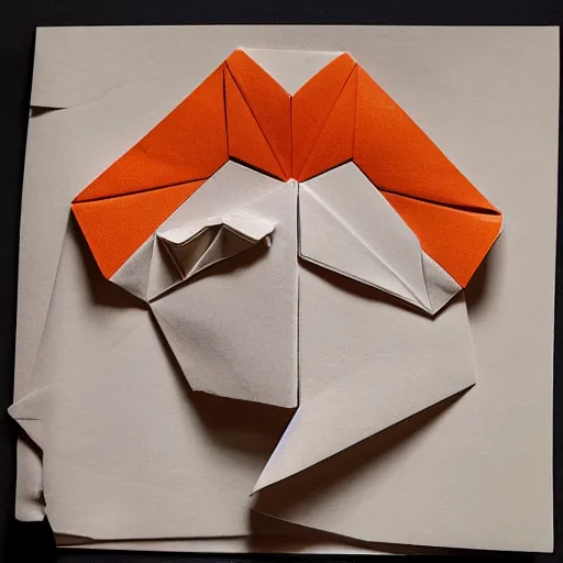 Image similar to an origami portrait of a caucasian man with wavey short hair, friedly smile, raised eyebrows