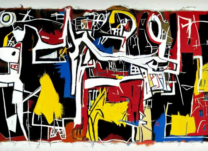 Image similar to guernica painted by jean michel basquiat