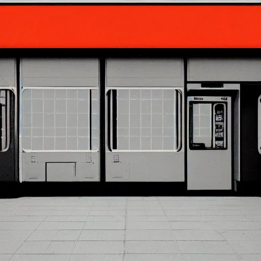 Prompt: noisy color photograph of a retrofuturist liminal empty convenience store with no windows, dark pit, minimalist, cinematic, soft vintage glow