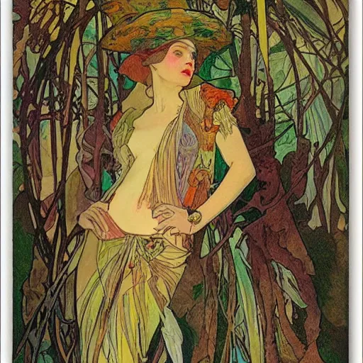 Prompt: the forest king, painted by alfons mucha