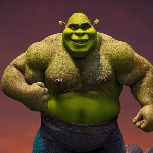 Image similar to ripped shrek posing for the camera, 8 k