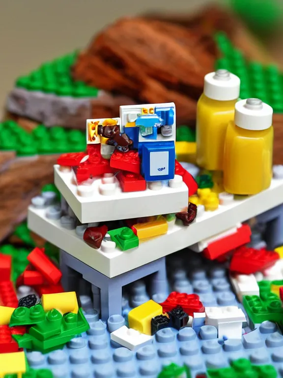 Image similar to miniature lego diorama of yogurt with fruits