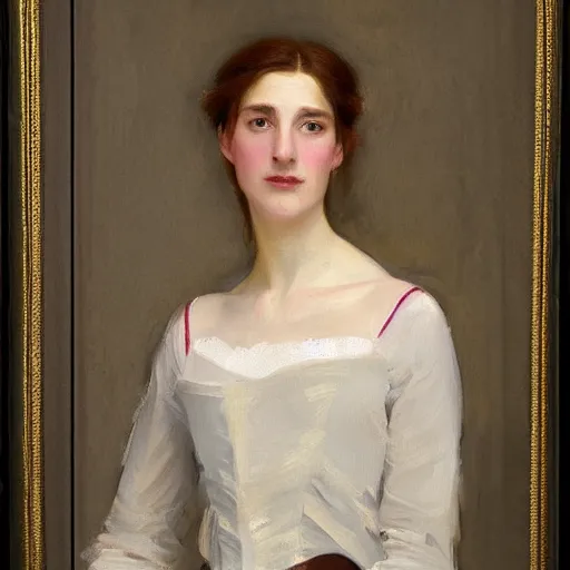 Image similar to portrait of a young woman, raphaelite, in the style of john singer sargent