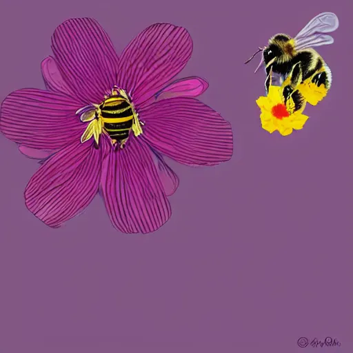 Prompt: flower with bee on it, digital art,