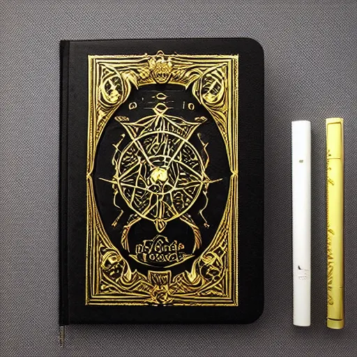Image similar to occult spellbook, detailed, 4k, gold embossed on black pages