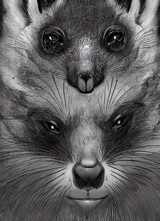 Image similar to close up portrait of a possum, powerful, domineering, stoic, masterful, intense, ultrafine hyperdetailed illustration by kim jung gi, irakli nadar, intricate linework, sharp focus, octopath traveler, yoji shinkawa, highly rendered, detailed, concept art