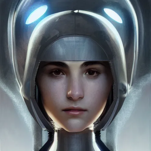 Image similar to headshot of humanoid robot from ex machina, intricate, headshot, highly detailed, digital painting, artstation, concept art, sharp focus, cinematic lighting, illustration, art by artgerm and greg rutkowski, alphonse mucha, cgsociety