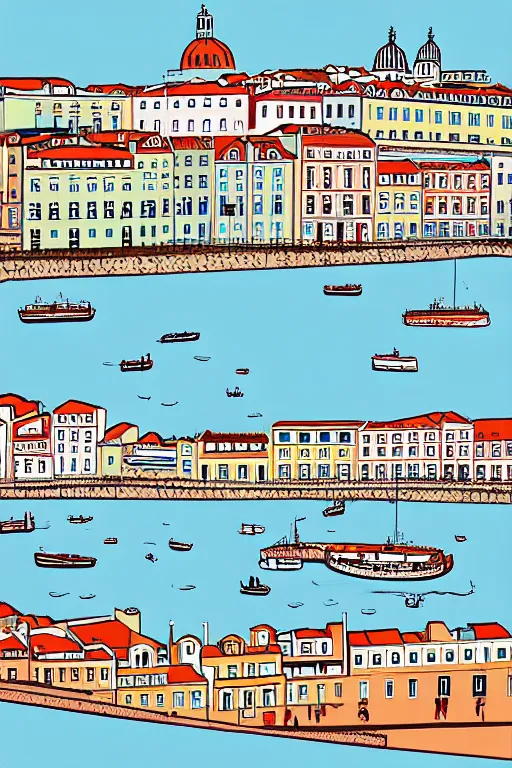 Image similar to lisbon, illustration, in the style of katinka reinke