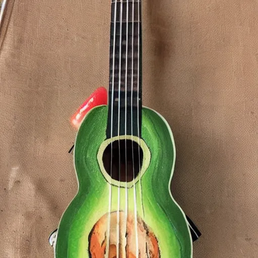 Image similar to avocado ukulele painted by leonardo da vinci