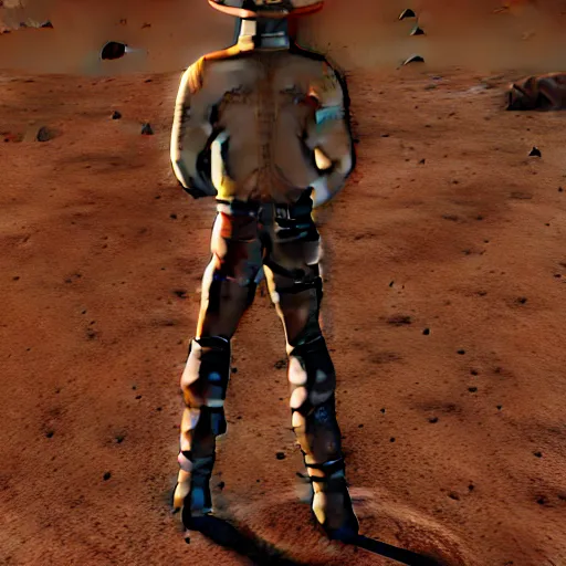 Image similar to cowboy on the moon, standing pose, planet earth background, photorealistic, octane render, blender render, dynamic lighting