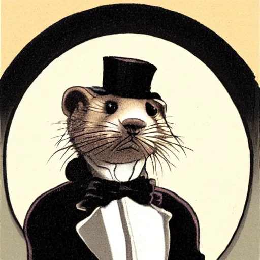 Prompt: an illustration of a jaunty ferret with a monocle