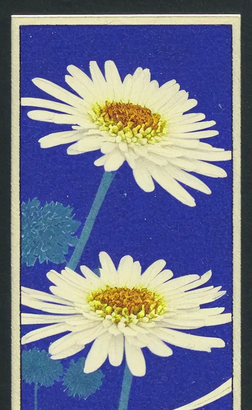 Prompt: by akio watanabe, manga art, a chrysanthemum flower inside a blue and flat sake cup, trading card front