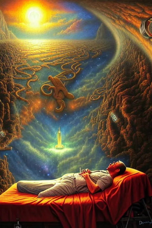 Prompt: a photorealistic detailed cinematic image of a man on his deathbed, assisted to the afterlife. met by friends and family, overjoyed, emotional, compelling, by pinterest, david a. hardy, kinkade, lisa frank, wpa, public works mural, socialist