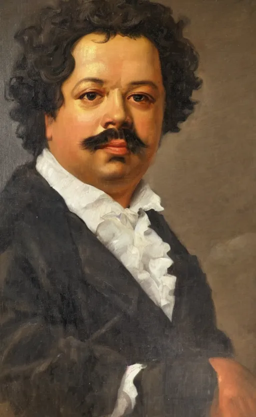 Image similar to Portrait of Alexandre Dumas, oil on canvas, highly detailed, by Delacroix, 8k