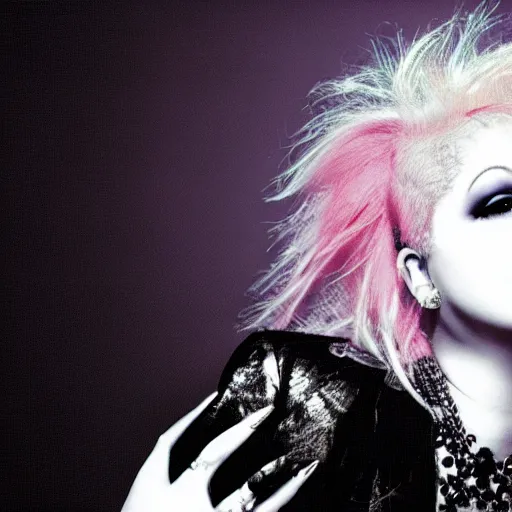 Image similar to backlit portrait of cyndi lauper, studio lighting, backlit