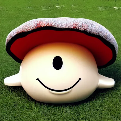 Prompt: big mushroom smiley face