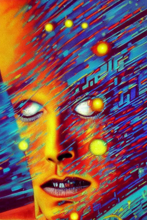 Image similar to 8 0 s art deco close up portait of david bowie, rain like a dream oil painting curvalinear clothing cinematic dramatic cyberpunk textural fluid lines otherworldly vaporwave interesting details fantasy lut epic composition by basquiat zdzisław beksinski james jean artgerm rutkowski moebius francis bacon gustav klimt