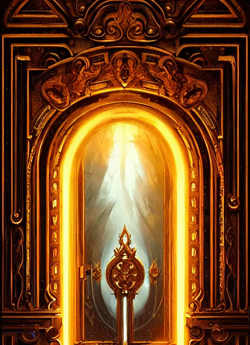 Image similar to symmetry!! the ornate door to the purgatory, very detailed, intricate details, complimentary colors, perfect lighting, perfect composition, aesthetic, masterpiece, award winning, artstation, darek zabrocki, greg rutkowski, artgerm, 4 k