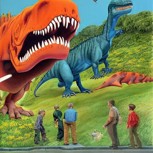 Prompt: dinosaur train, Joe Jusko, Alan Lee, George Costanza