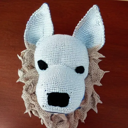 Prompt: fenrir crocheted art