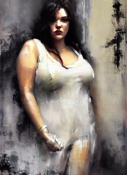 Image similar to beautiful plus size girl painting by jeremy mann